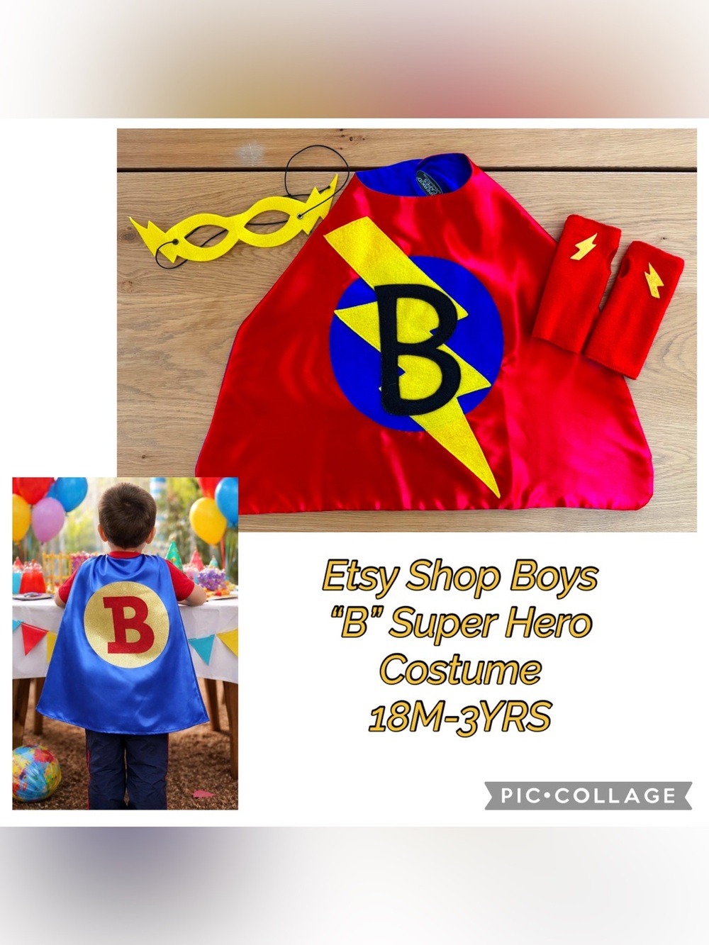 Etsy Shop Boys "B" Super Hero Halloween Toddler/Preschooler Super Hero Costume